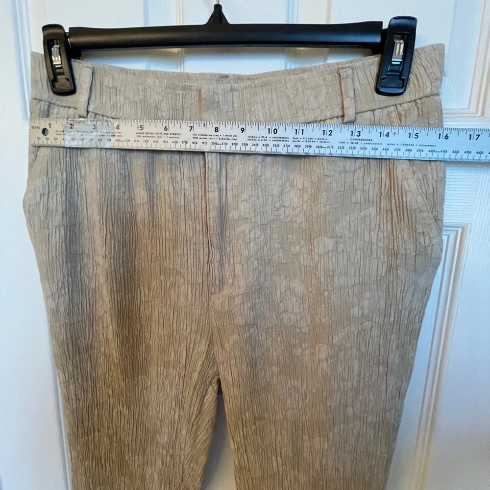 ZARA Textured Taupe Ankle Pants Women’s L‎ Crinkle Fabric Modern Spring
